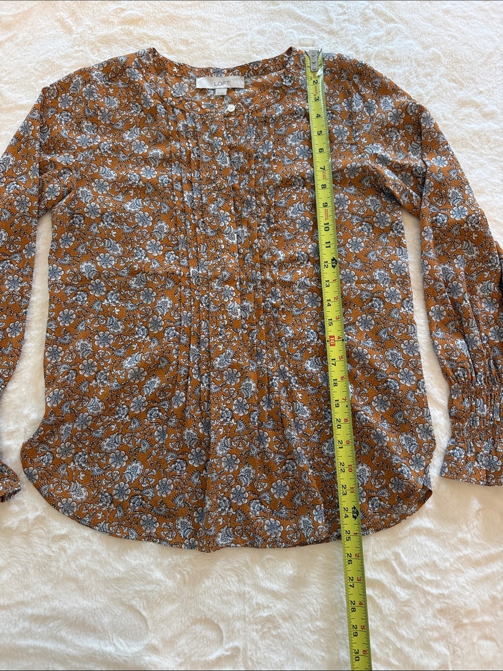 LOFT Rust Floral Pintuck Button-Front Blouse